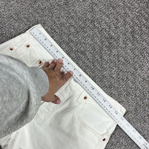 Levis Premium 501 Shorts Womens 27 White Button Fly Distressed Denim Cutoff - Picture 6 of 13